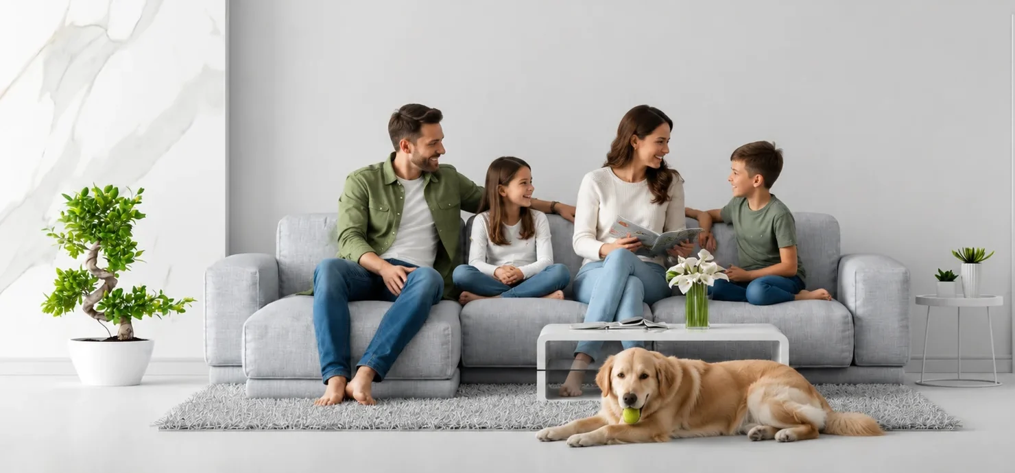 family in living room